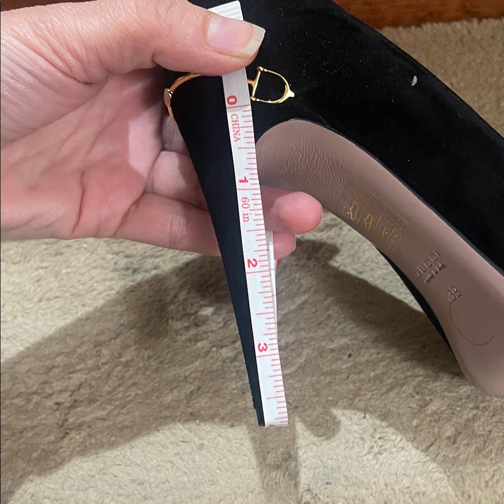 Gucci Black Suede Heels with Gold Accent - Picture 12 of 13